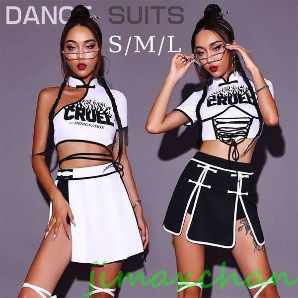 新品　ダンス 衣装 ヒップホップ 大人 K-pop衣装 黒 ヒップホップ レディース オフショルダー へそ出し ショートスカート hippop 衣装 レディース