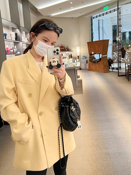 限定 ラペルカラー ハンドメイド アーチステッチ シルエット スーツ ジャケット レディース 春 イエロー スーツ トップス