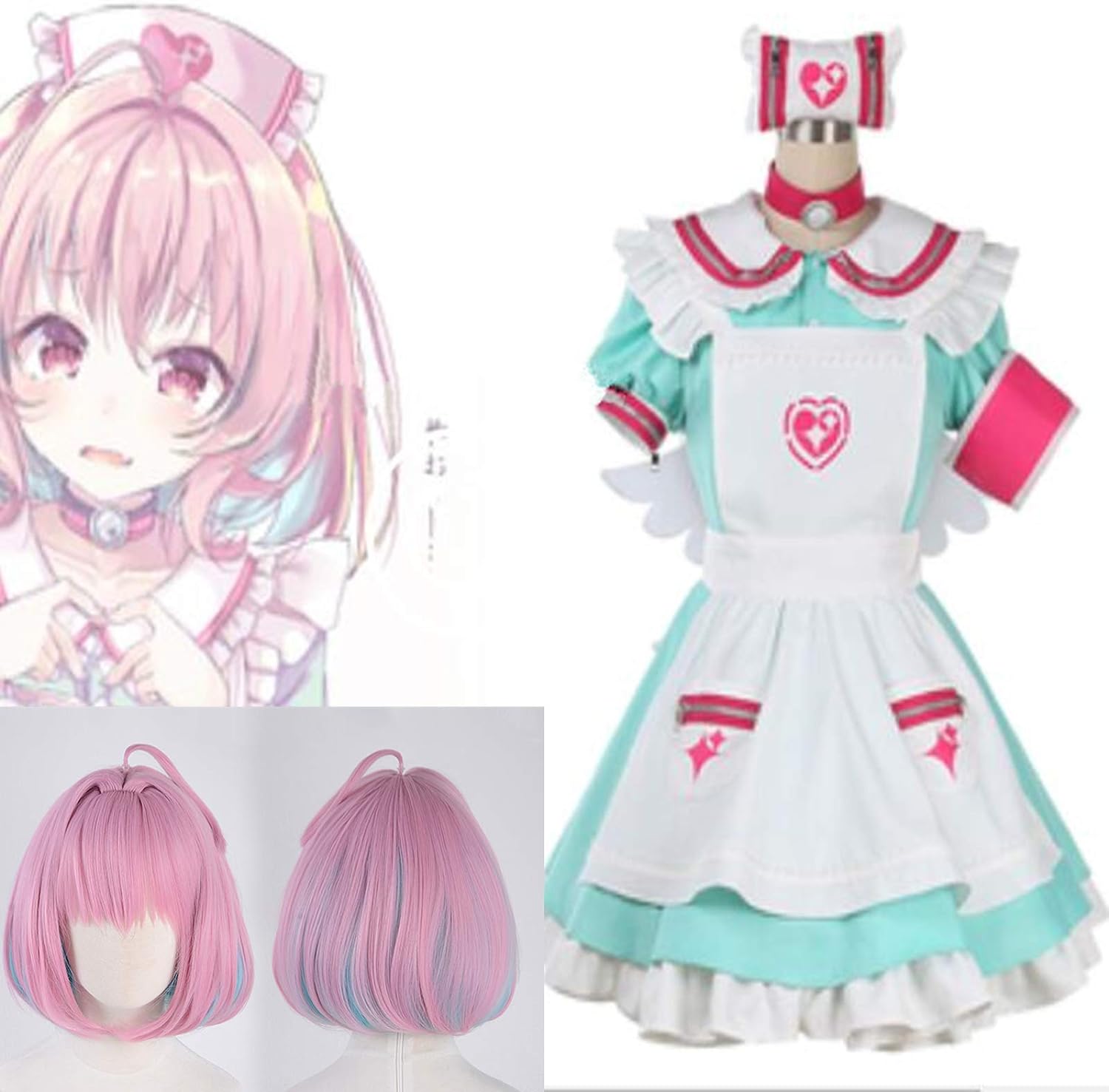 和服コスチュームコスチュームコスプレ衣装 夢見りあむ風 ナース メイド服 ウィッグ付き