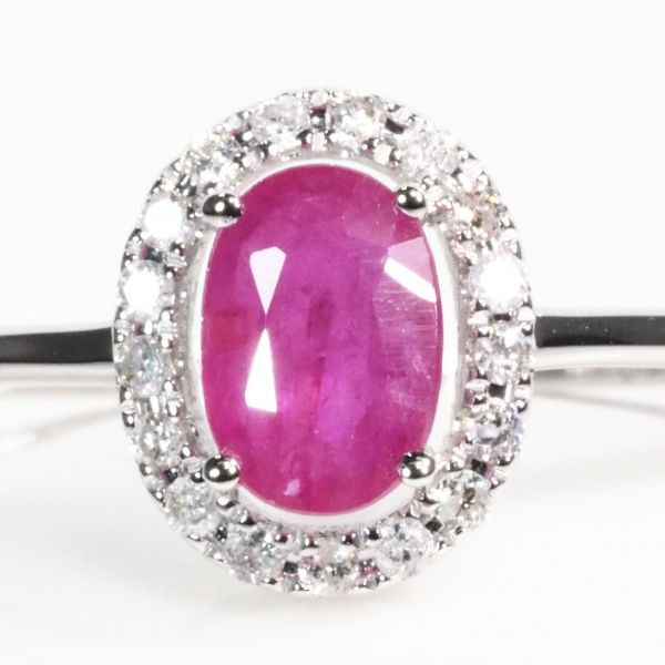 天然石 ダイヤモンド ルビー リング 指輪 刻印有 18金 WG 74