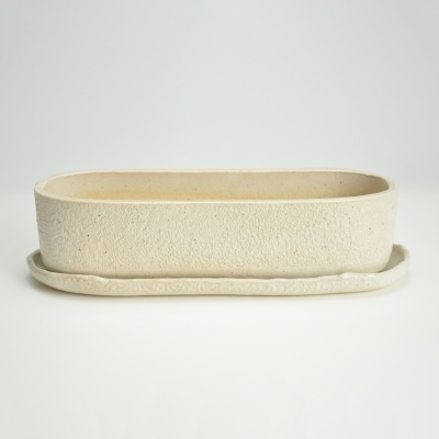 盆栽鉢 小判切立鉢9号 白【受け皿付き】鉢幅25cm奥行8.5cm高さ7cm 陶器 7,840円