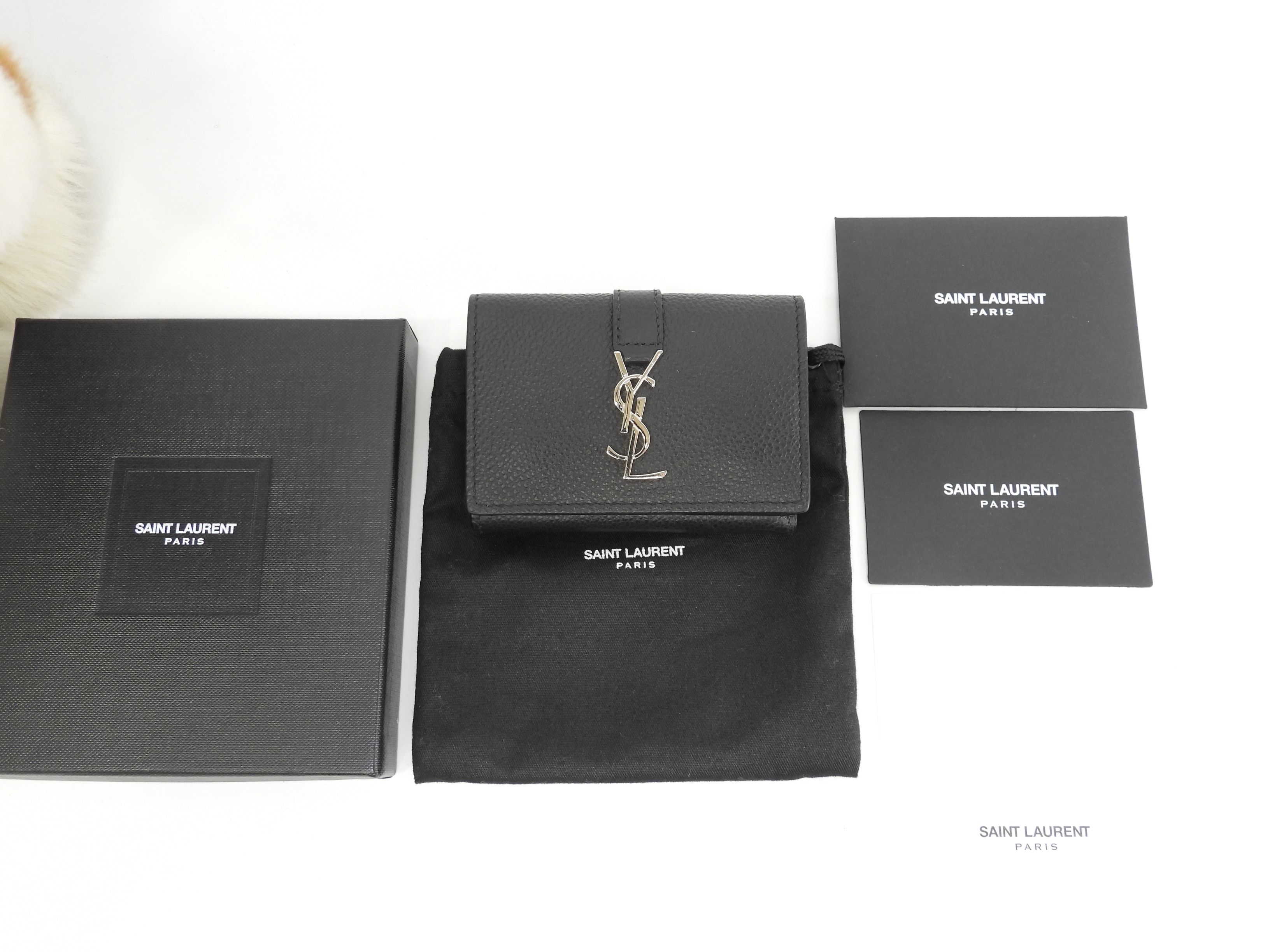 サンローラン コンパクトウォレット YSL レザー黒 3折Wホック財布 美品@ 86