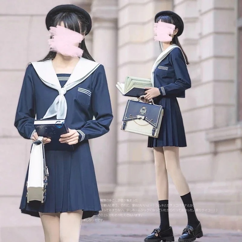 セットアップセーラー服文化祭学園祭入学式JK制服三点セット上下セットキャンパス風長袖シャツスクエアスカーフプリーツ色切り替えスクール制服女子高生高校生　学生服子服