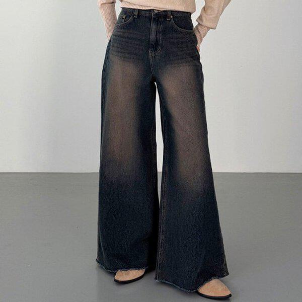 （JN）823番5数マキシワイドブーツカットデニムパンツ 春