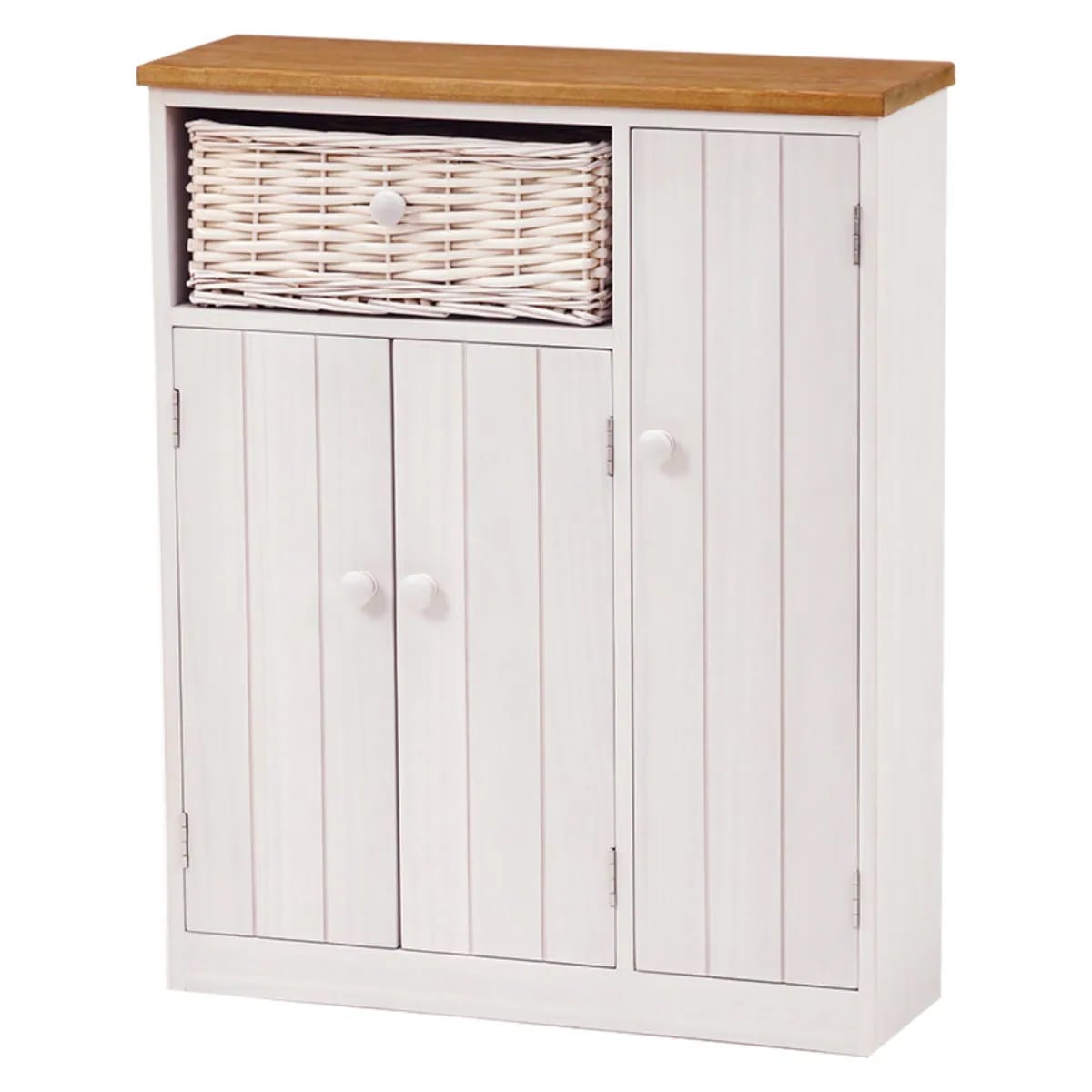 トイレラック 木製 カントリー調 3枚扉 カゴ付 幅50cm トイレ収納ラック サニタリー収納 トイレットペーパーストッカー 収納ラック トイレ収納 掃除道具収納 ペーパーホルダー 掃除道具