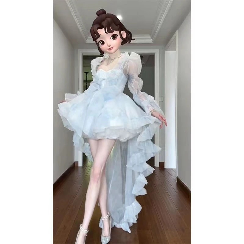 シャオシアンブルーブトップドレスパーティーサマープリンセスドレス