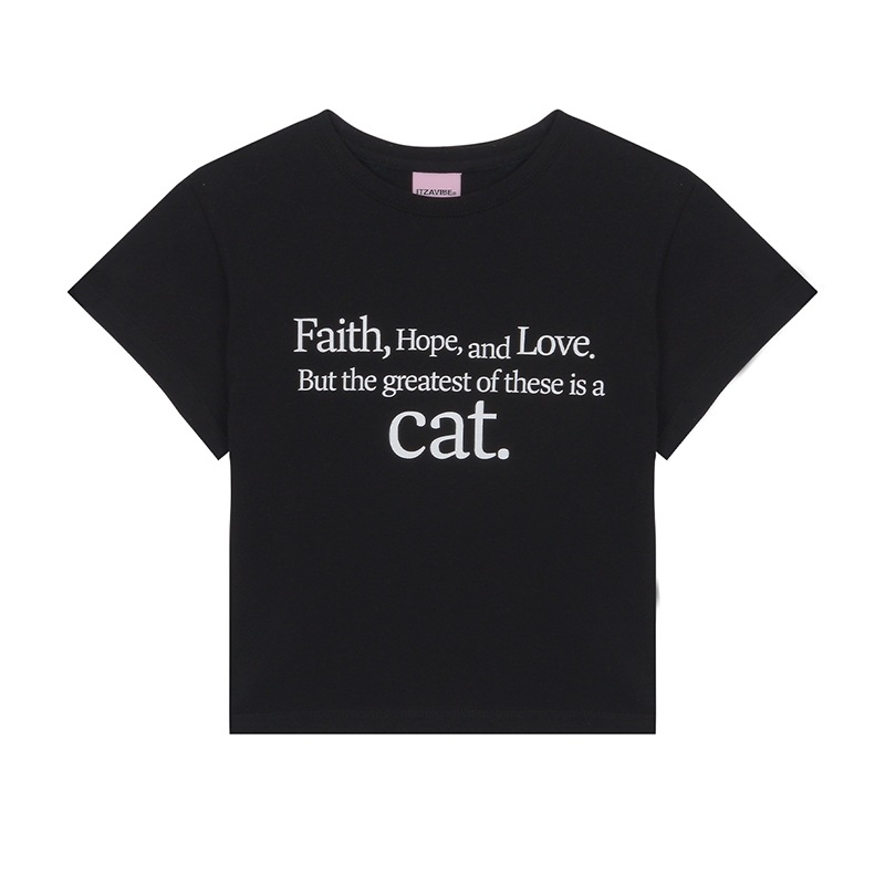 CAT SAYING CROP T SHIRT - BLACK