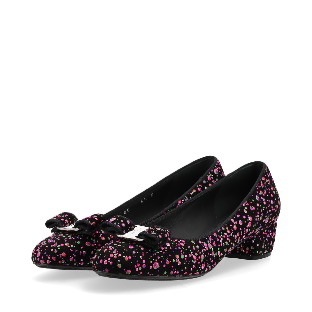 極美品 ヴァラリボン ヌバック レザー ドット 6.5 23.5cm 相当 パンプス ヒール 靴 シューズ ミュール サンダル ローファー スニーカー ブラック 黒 レディース MMM BG15-9