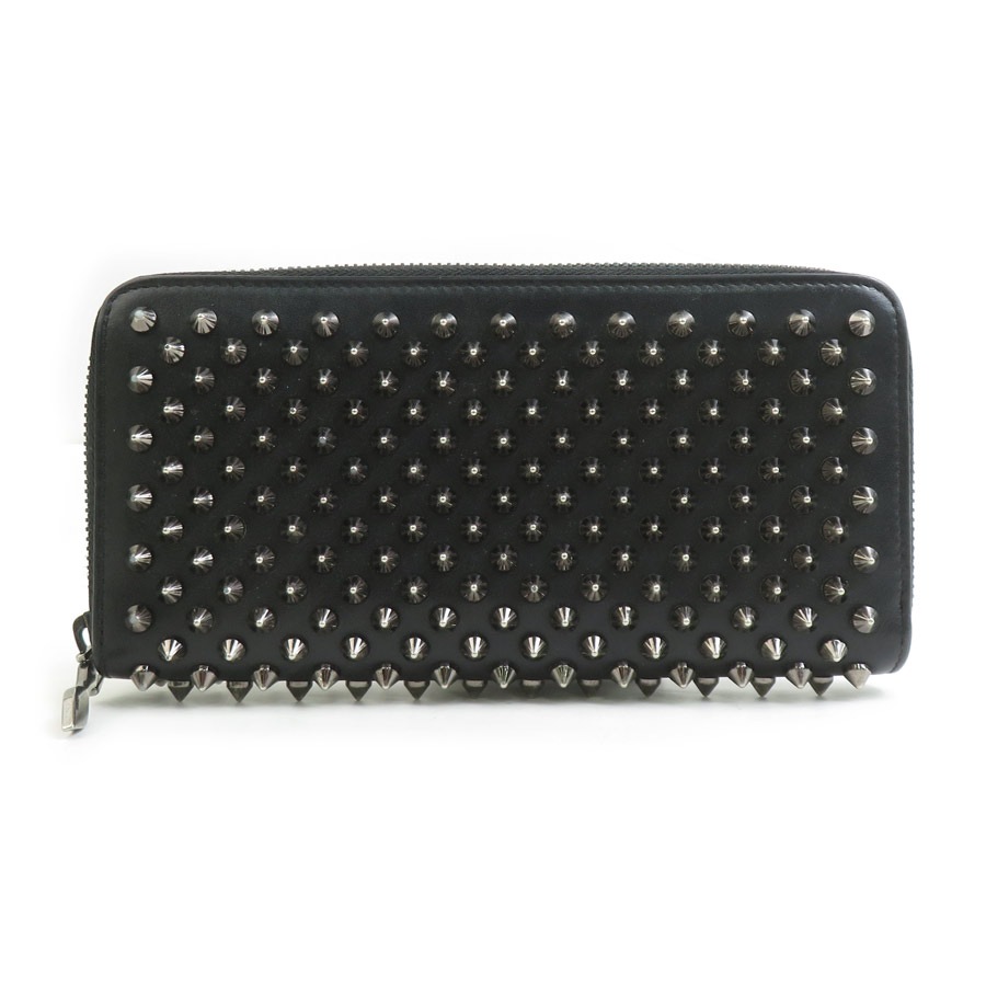 クリスチャンルブタン Christian Louboutin ラウンドファスナー長財布 レザー ブラック ユニセックス h31762g