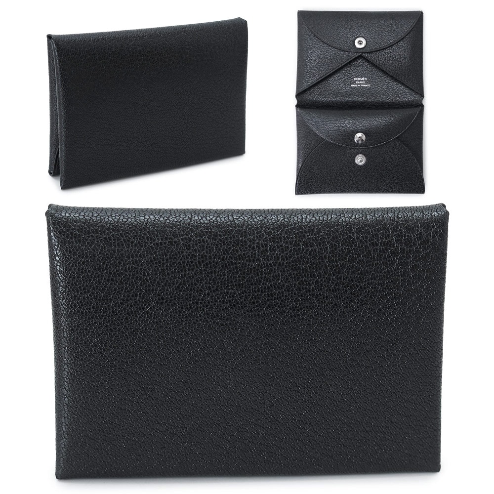 カードケース カルヴィ デュオ カードホルダー コインケース 名刺入れ 小銭入れ 財布 シェーヴル ミゾール レザー ブラック