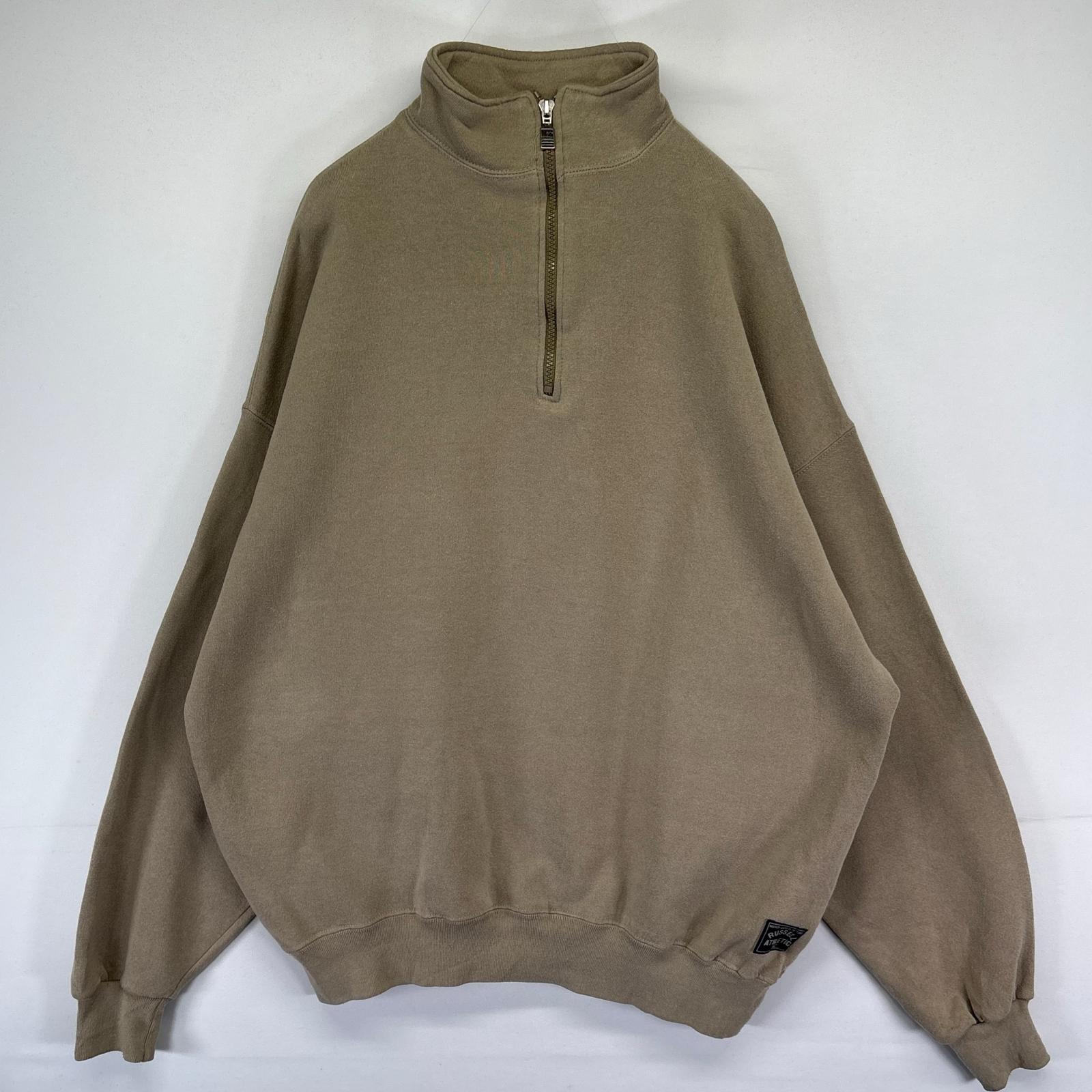 古着 90s/90年代 USA製 スウェット ハーフジップ プルオーバー スウェット 2XL ベージュ系 無地 メンズ