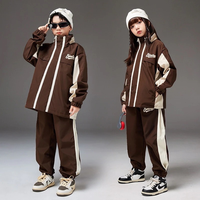 ヒップホップ子供用トレンドスポーツウェアスーツヒップホップボーイズヒップホップ子供服ストリートジャズダンス秋公演服 母の日