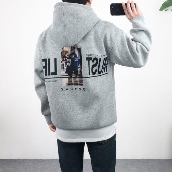 オーバーフィット ネオプレン グラウンドプリンティング フード付きスウェットシャツ Tシャツ 4色