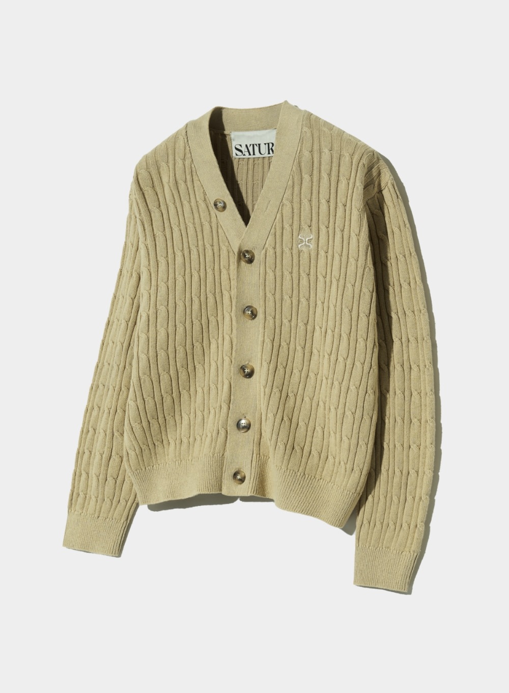 【SATUR】 FARO OVER SIZE CABLE CARDIGAN : ORGANIC BEIGE