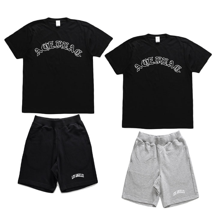 ACE FLAG 上下セット 半袖 ブランド オールド文字 Tシャツ ハーフパンツ メンズ 春夏用 全2色 大きいサイズ エースフラッグ セットアップ スウェット