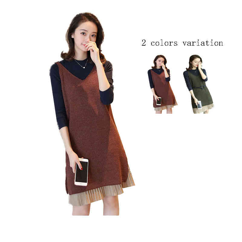 一番安い ミディアム丈 カ ワンピースセット セット シンプル ニットベスト インナーワンピース 長袖ワンピース 無地 セットアップ 二点セット ニットワンピース 秋冬 プリーツワンピース レディース 5,066円