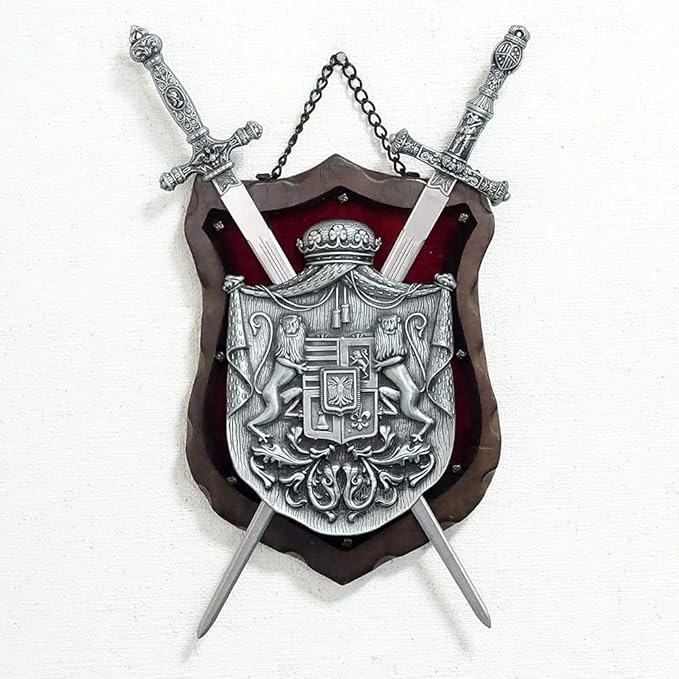 スペイン製 西洋武器 壁掛け 中世騎士 パノラマ ライオン 紋章 鎧 アンティークスタイル 大きな頭 鳥 剣 眩しい ヨーロッパのレプリカ