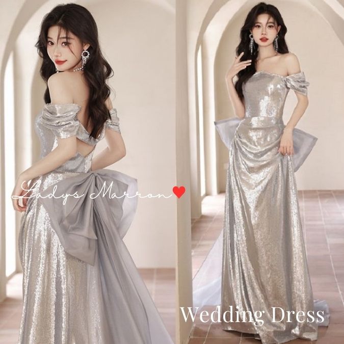 6月の新製品プロモーション最終日 カラーウェディングドレス カラードレス 演奏会 シルバードレス 前撮りドレス 花嫁 二次会 お色直しドレス フォトウェディング プリンセスドレス オフショルドレス か