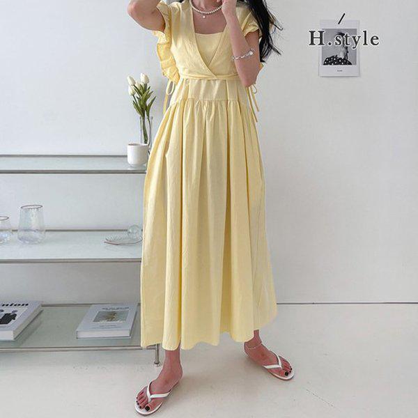 HスタイルOP翼フリルワンピース/春/夏/OPS/ワンピース/ホームウェア/ゲストルック/シフォン/ラウンジ/パジャマ/寝間着