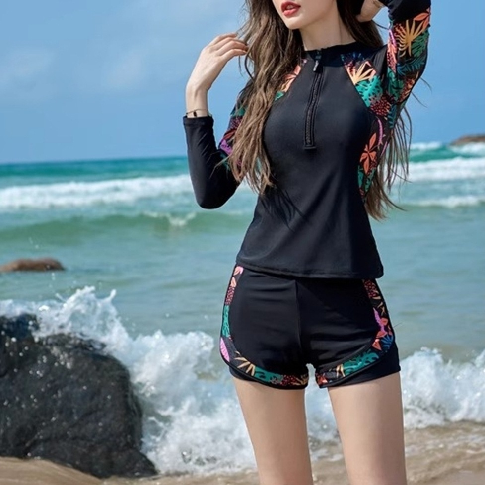 ラッシュガード水着 ラッシュガード ショートパンツ スイムウェア セパレート水着 長袖 2点セット ボタニカルプリント 大人可愛い きれいめ 上品 セクシー おしゃれ キュート ガーリー エレガント