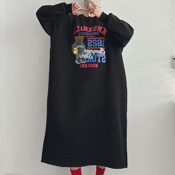 (OP)キャンパスベアロングワンピース冬用起毛ワンピース