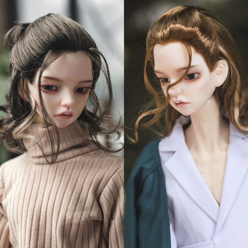 BJDドールウィッグ セミロング カール メッシュ 超柔らかい糸 SD/小顔SD/MSD人形ウィッグ