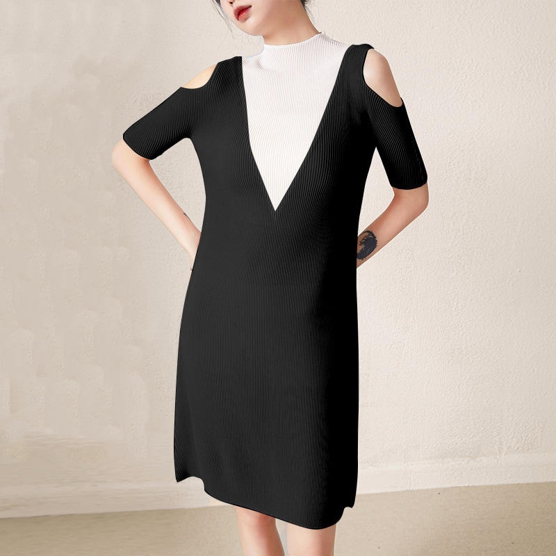 フレンチワンピース夏スポットしわ偽二枚森系露肩収腰中ロングスカート