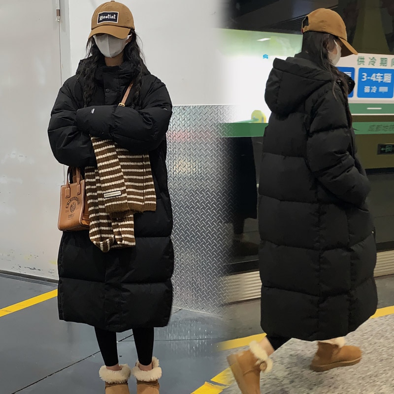 冬アウター ダウンジャケット 女性用 冬季 韓国風 スクールスタイル ミドル丈 厚手 ゆったり フード付き コート