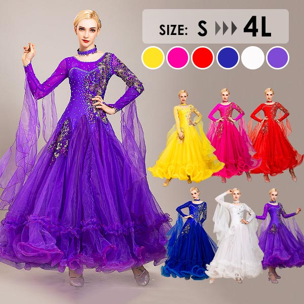 社交ダンス ドレス スタンダード 社交ダンス衣装 ワンピース ヴィーナスダンスウエア 社交ダンス モダン ドレス デモ用 衣装 発表会 広がる裾 スタンダード ワルツダンス 豪華 競技着 練習着 演出