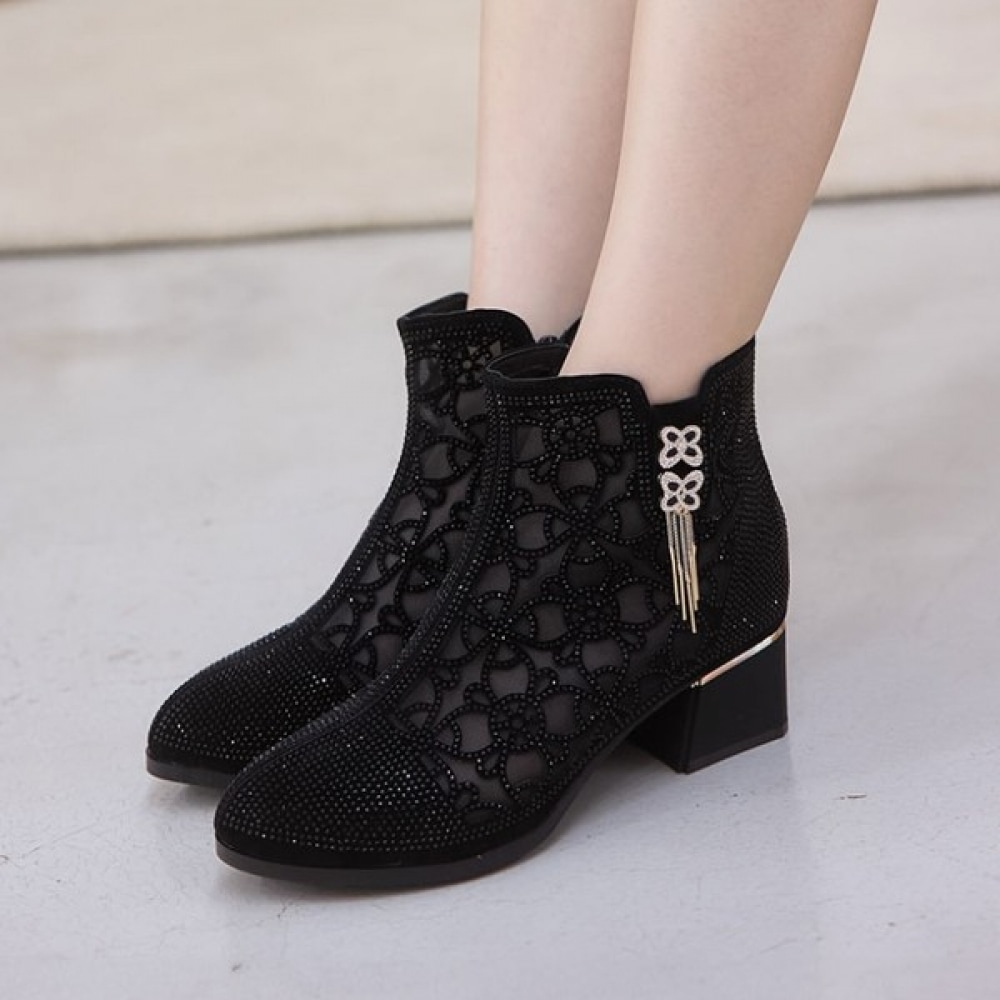 [Ninas Paris] ビーズメッシュキュービックアンクルブーツ