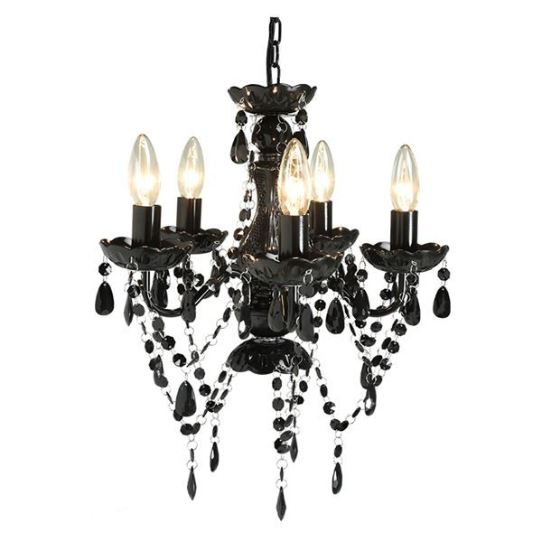 シャンデリア/照明器具 5灯 ブラック 幅38奥行38高さ45cm スチール アクリル樹脂 組立品 リビング ダイニング