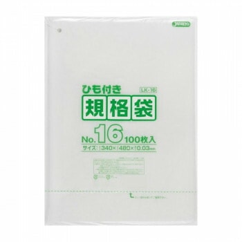 ジャパックス LD規格袋 厚み0.030mm No.16 ひも付き 透明 100枚5冊3箱 LK16