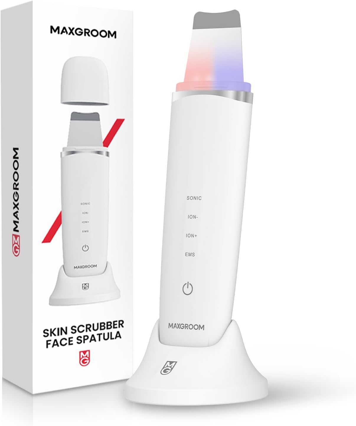 MAXGROOM ウォーターピーリング 美顔器 EMS リフトケア 超音波 ピーリング IPX7完全防水 小顔 毛穴ケア 毛穴洗浄 小型 赤青光エステ 自動電源オフ Type-C充電スタンド コンパク