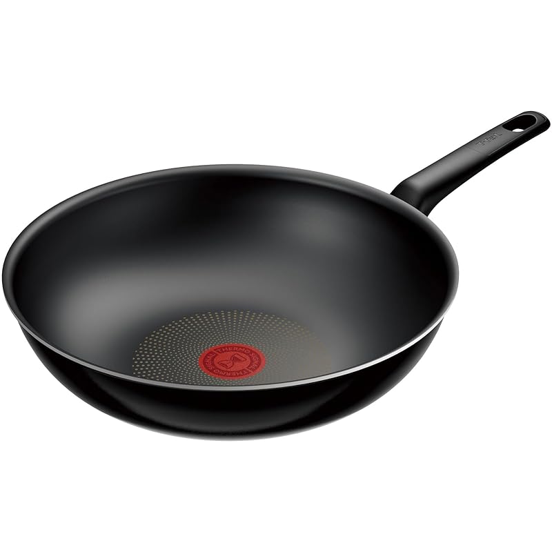 ティファール 炒め鍋 28cm 深型 中華鍋 ガス火専用 こびりつきにくさ長持ち 汚れがサッと落ちる 「ハードチタニウム・インテンス ウォックパン」 ブラック D53019
