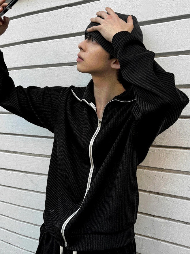 [COSYHARU公式]high-neck ribbed zip-up