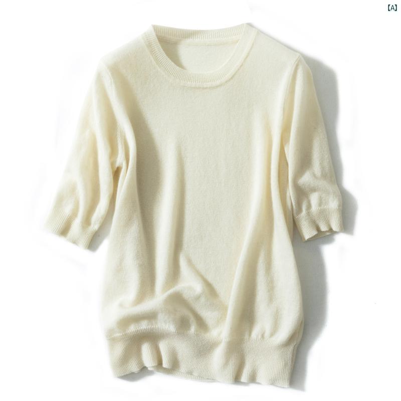 レディース ファッション おしゃれ 大人ファッション 海外風 レディースファッション 上品 かわいい セーター ラウンドネック 五分袖 レディース 薄手 100 36個