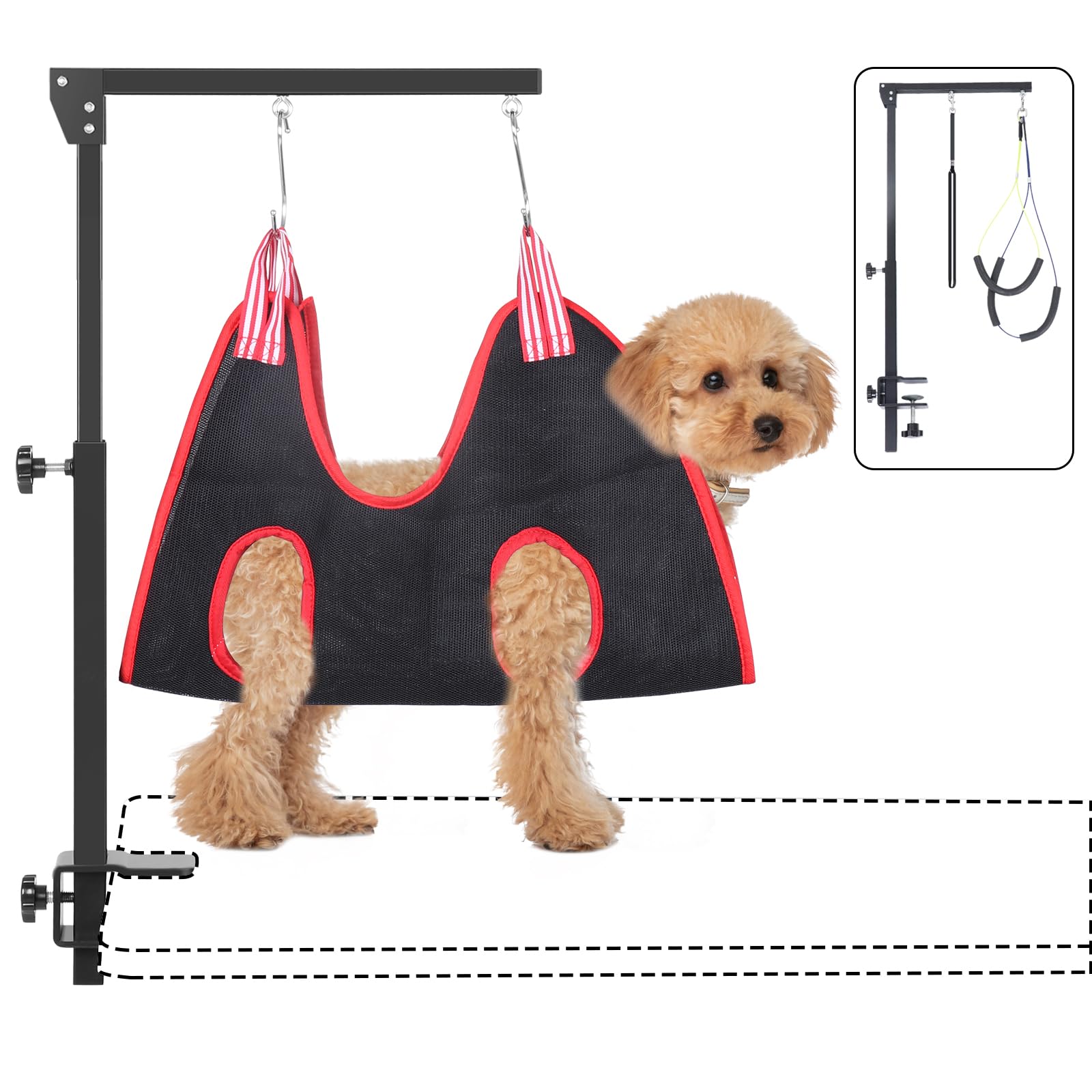 KELIXU 犬用トリミングアーム クランプ付き グルーミングアーム ペット用トリミングテーブル外付けアーム ハンモック1本 トリミングリード1本＆ハンチホルダー2本付き 小型/中型ペット用 高さ調整