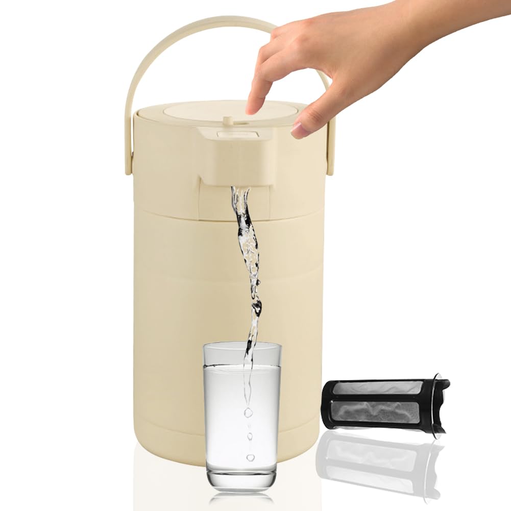 「24時間保温＆12時間保冷」 MACOLAUDER 気圧保温ポット 童錠付き 押圧式ケトル 保温瓶 2.5L大容量 お湯・冷水 おうち飲み オフィス キャンプ 304ステンレス鋼 こぼれ防し蓋付き