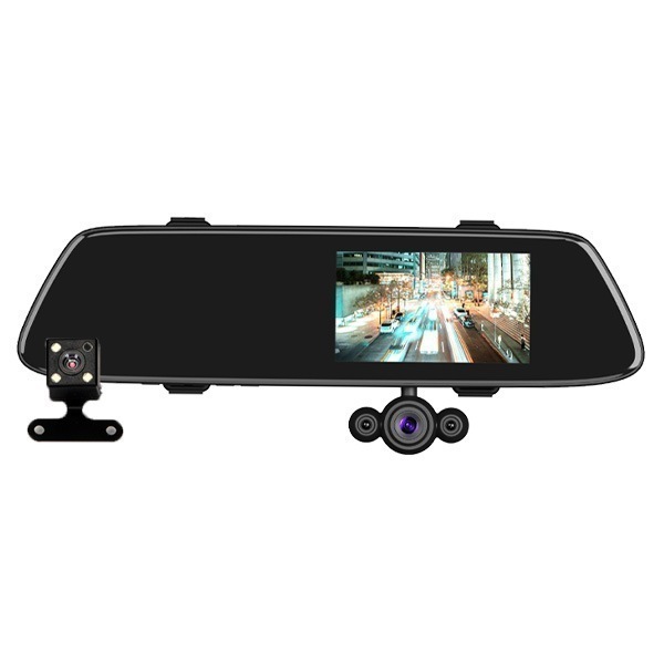ミラー型3カメラドライブレコーダー DVR-R537 フルハイビジョン 室内カメラ リアカメラ