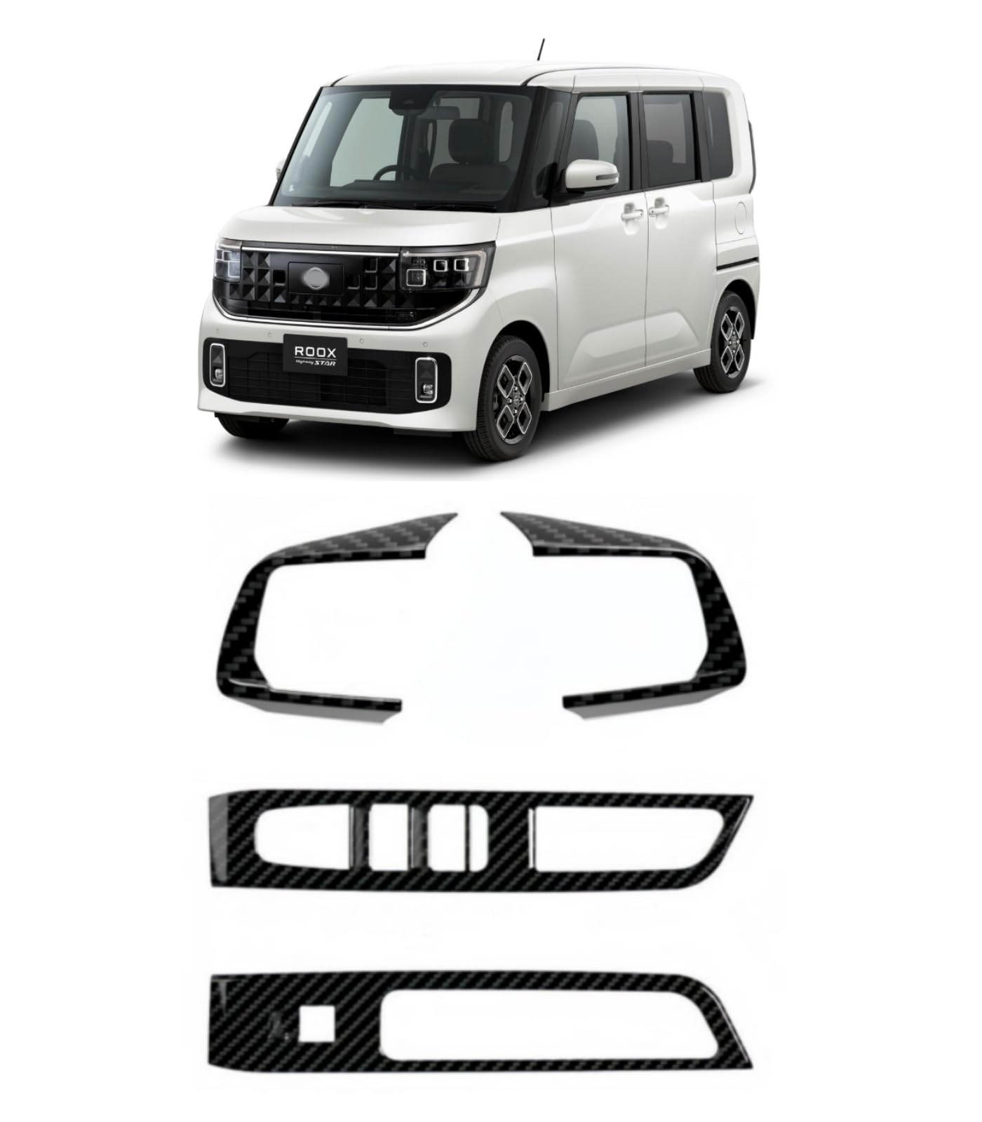 【EvaSylian 】新型 ルークス 2025年10月~ 内装 カスタム パーツ ガラススイッチパネル内側手すりスイッチフレーム 傷防止ドアパネルデコカバー 2P ステアリングホイールスイッチカバー