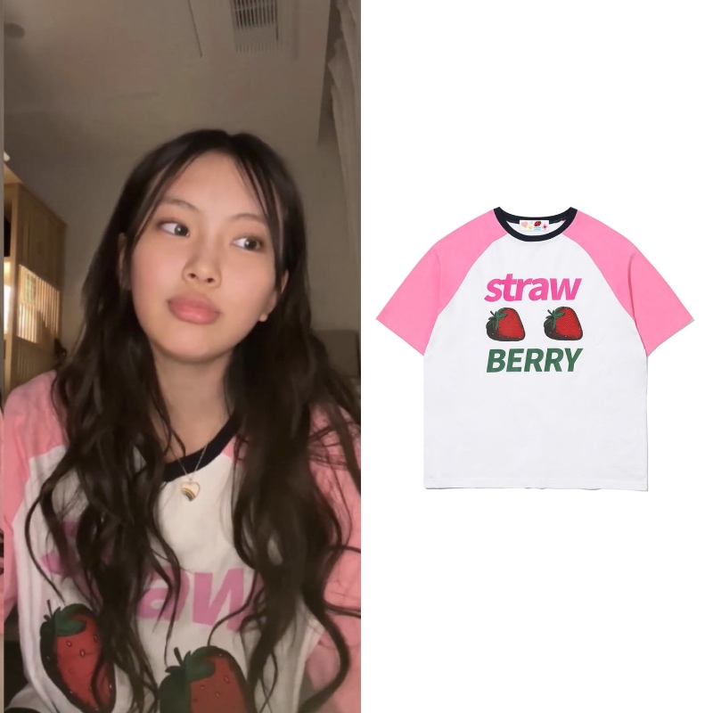 【New jieansへイン着用】 Strawberry Overfit Raglan T-shirt オーバーサイズTシャツ