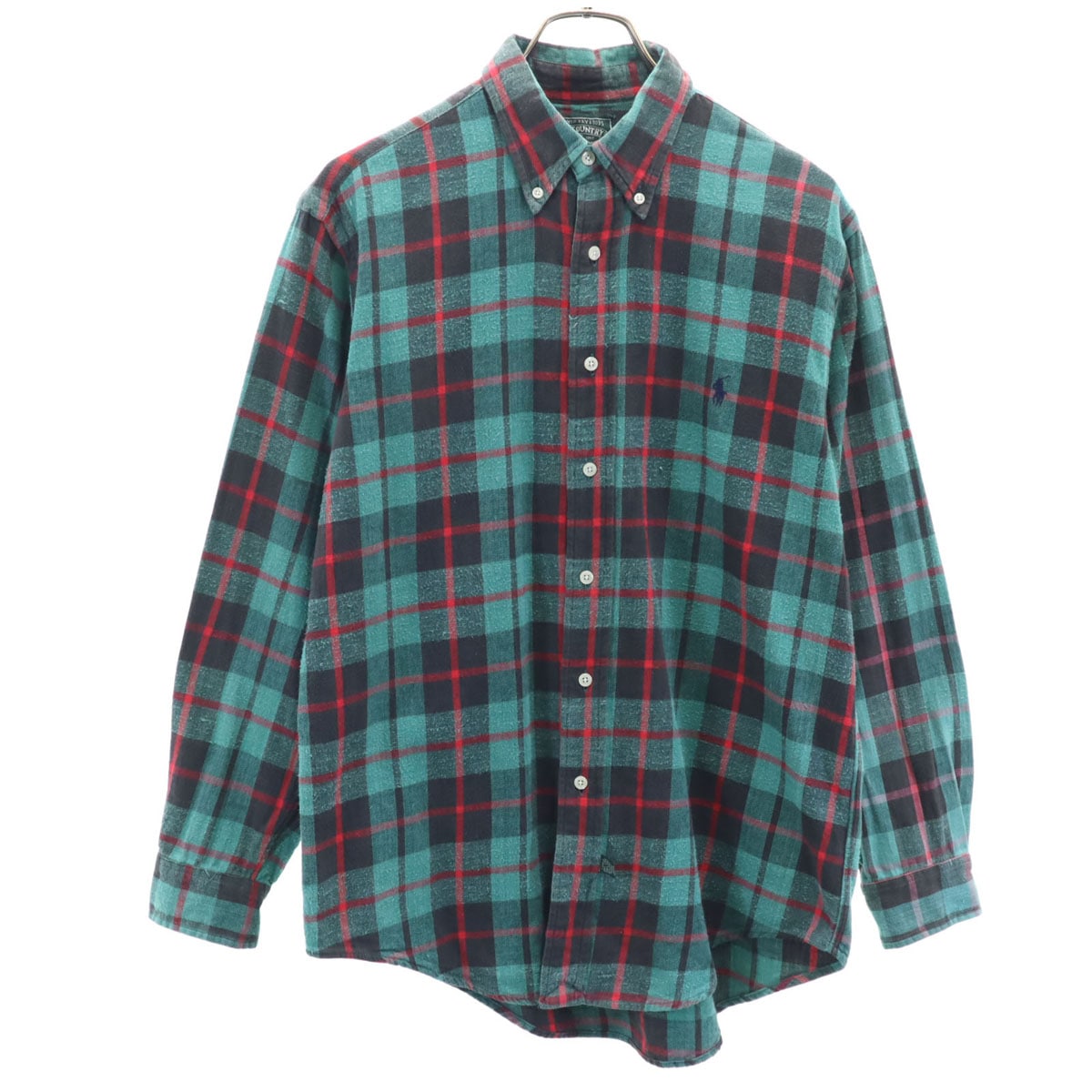 POLO COUNTRY RALPH LAUREN ポロカントリー ラルフローレン 80s 90s オールド タータンチェック柄 長袖 コットンシャツ S グリーン メンズ 古着