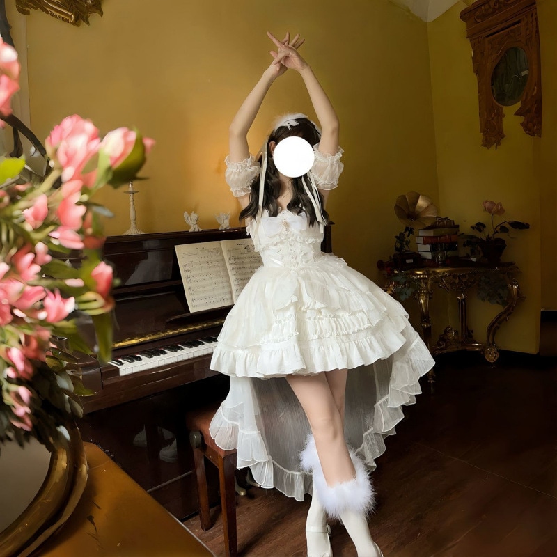 ホワイトシュガーガールロリータドレスJSKサスペンダードレスサマー