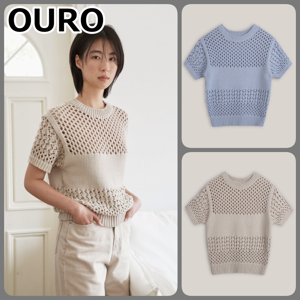【OURO】 NETTING HALF KNIT [正規品] ネッティング ハーフ ニット 韓国 ニット 半袖 セーター 半袖 ニット 夏 セーター 夏