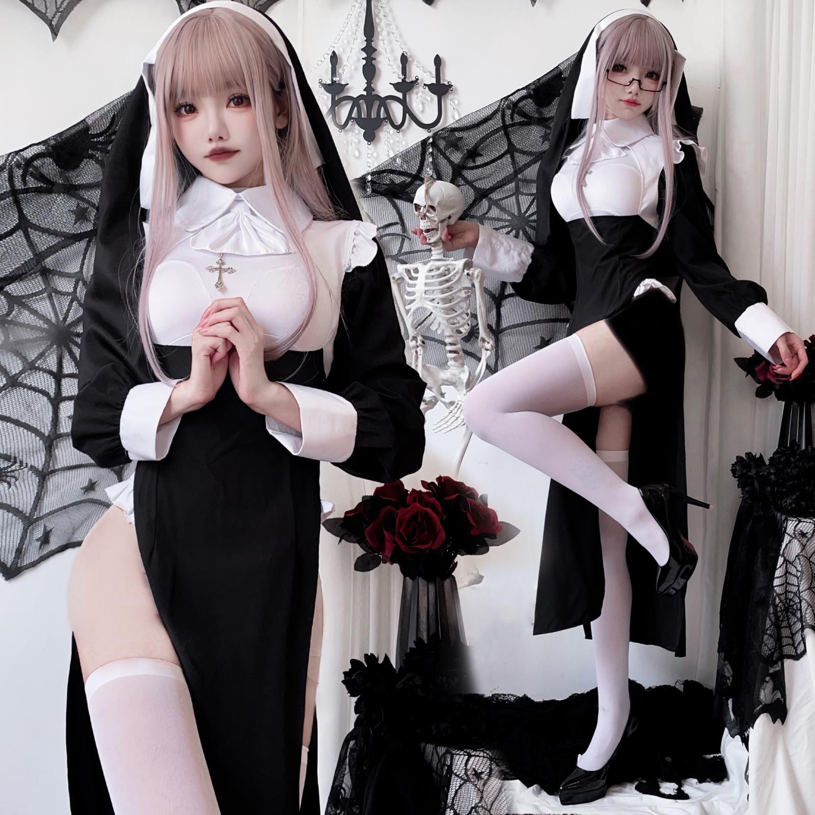 ハロウィンコスチューム デスコス 修道女コスチューム セクシーナースコスチューム 吸血鬼 タイトメイド 大きいサイズ タイトローブ