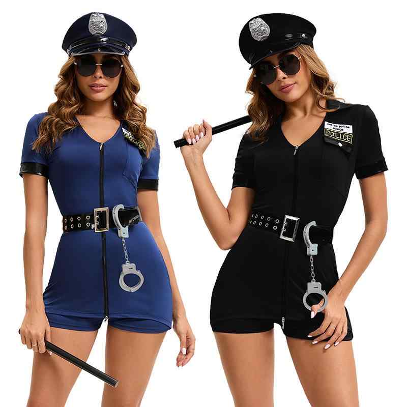 コスプレ レディース ハロウィン ポリス制服 セクシー ブルー ジップアップ 婦人警官 衣装 仮装 パーティー イベント 撮影会 なりきり ポリエステル ワンピース