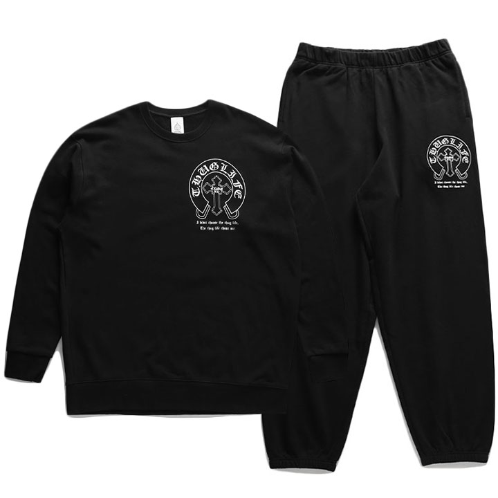 ACE FLAG 上下セット 長袖 スケボー メンズ 黒 大きいサイズ エースフラッグ セットアップ トレーナー スウェット スウェットパンツ 馬蹄 バロック