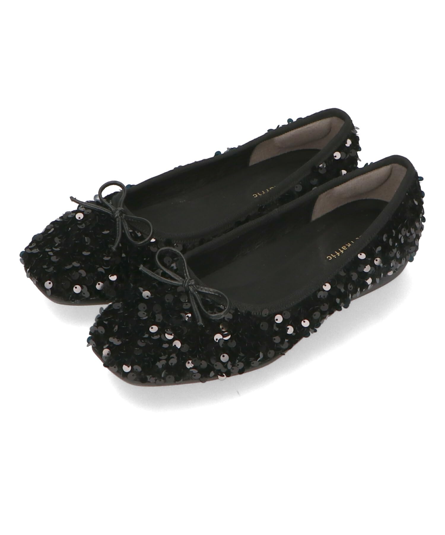 [オリエンタルトラフィック] バレエシューズ 跳べるパンプス フラット スパンコール ベロア スクエアトゥ キラキラ 軽量 クッション入り 中敷洗濯可能 レディース R-3216 BLACK 23.0