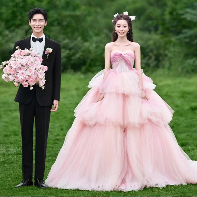 結婚式ドレス 前撮り 後撮り お姫様 ロング ワンピース 花嫁ドレス きれいめ フォトウェディング撮影 成人式ドレス 高級感 多重チュール ウェディングドレス 可愛い ホワイト 二次会ドレス 披露宴