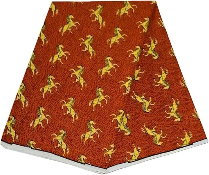 アフリカ布 アフリカンプリント アフリカンファブリック 生地 馬(B コットン約270cm)